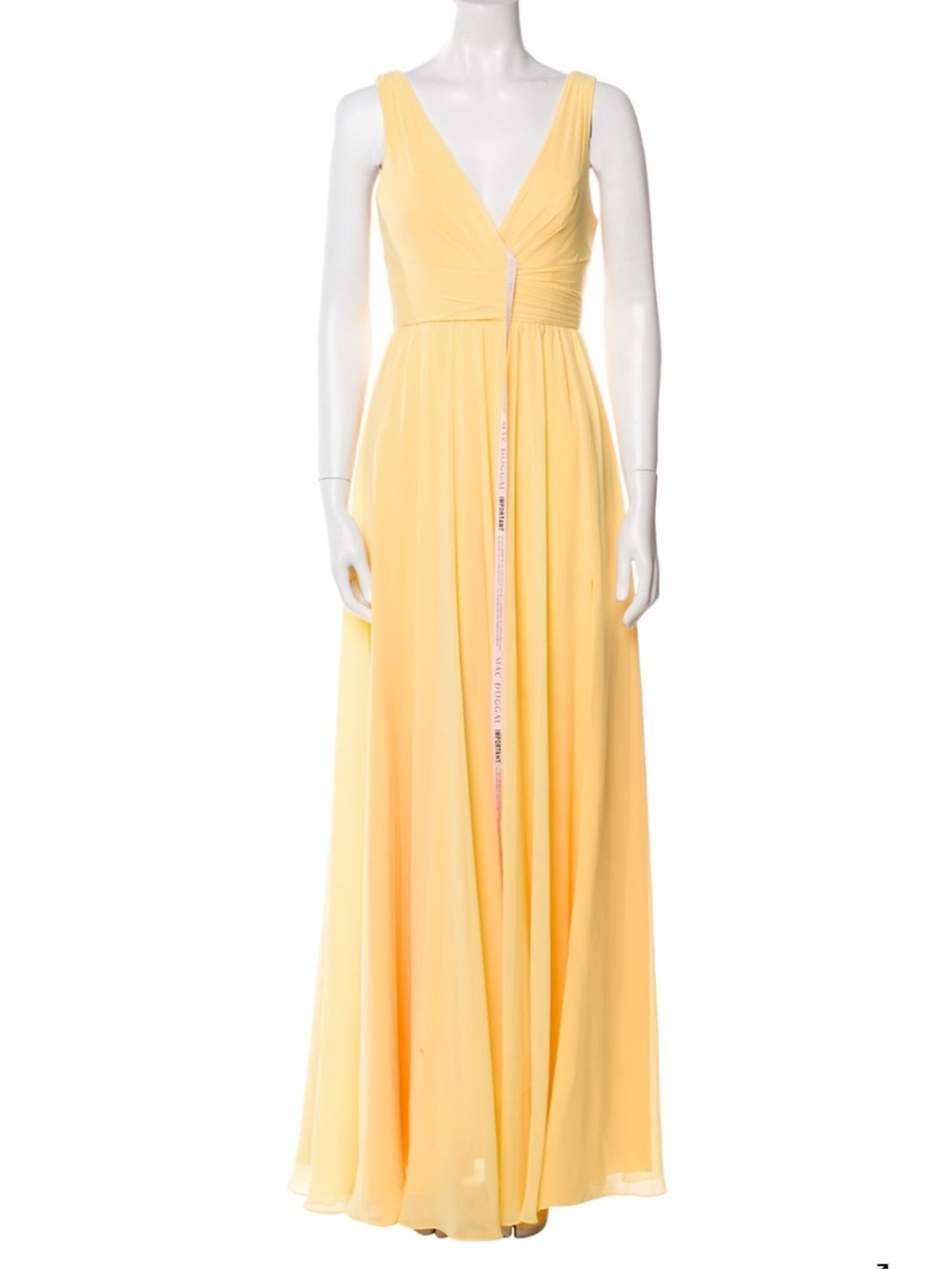 Mac Duggal Yellow V-Neck Chiffon Dress